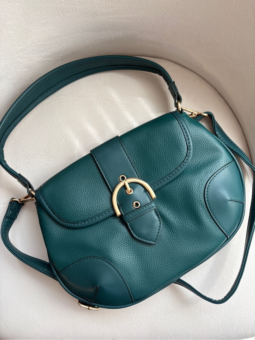 Teal Faux Leather Saddle Shoulder Bag - Elegant Everyday Style